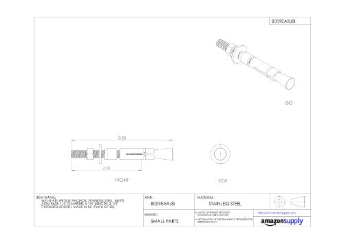 Wej-It Ankr-TITE ATS Wedge Anchor, 304 Stainless Steel, Meets QQZ-325Z Type II Class 3 and GSA FFS-325 Group II Type 4 Class 1 Specifications, 1/4" Diameter, 3-1/4" Length, 2-1/4" Threaded Length (Pack Of 20) - size: 1/4"-20