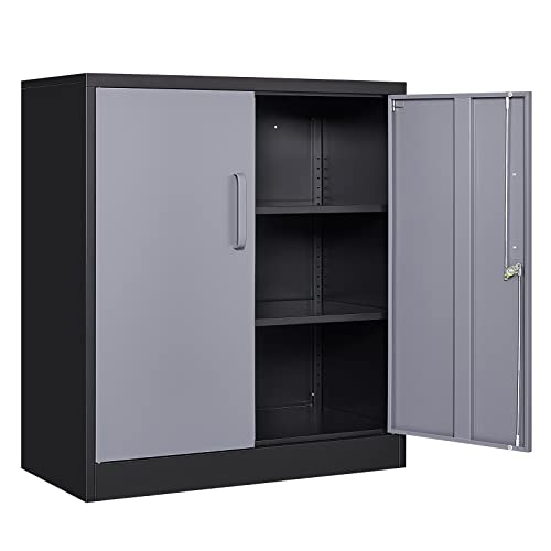 Yizosh Metal Garage Storage Cabinet with 2 Doors and 2 Adjustable Shelves - 35.5" Steel Lockable File Cabinet for Home Office,Garage,Gym,School（Gray Black） - color: Gray Black, size: 2 Door - 35.5"H