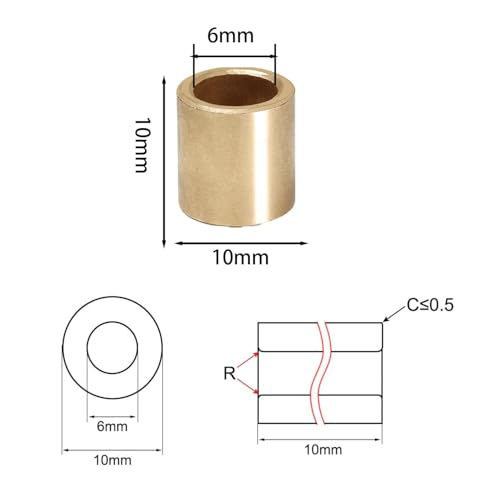 Sleeve Bearings 1/4 inch Bore 10 PCS Brass Self-Lubricating Sintered Bronze Bushings 6mm Bore 10mm OD 10mm Length