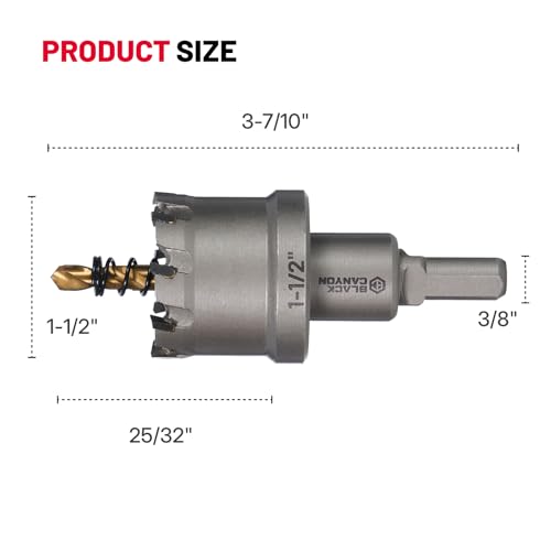 BLACK CANYON 1-1/2" Carbide Hole Saw, Doubling as Hole Saw & Drill bit with 3-Flat Shank and YG10X Carbide Cutter Head. Ideal for Stainless Steel, Aluminum, Carbon Steel - size: 1-1/2 inch