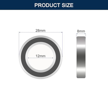6001-2RS Deep Groove Ball Bearings, ID 12mm x OD 28mm x Width 8mm Double Rubber Sealed Ball Bearing Pre-Lubricated Chrome Steel Z2 Lever 2pcs - size: 6001-2RS 12x28x8mm