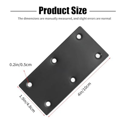 4Pcs Flat Straight Brace Brackets Plate, 48x100x2 MM Stainless Steel Repair Bracket Plate 6 Hole, 1.89" x 3.9" Support Fixed Connection Plate for Furniture Wood Shelves (Black) - size: 1.89" x 3.9"
