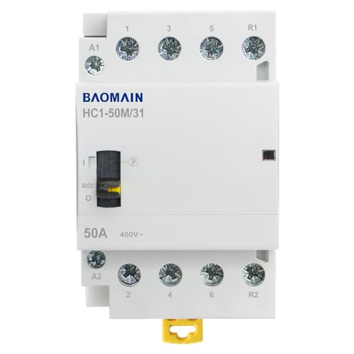 BAOMAIN 110V 4-Pole 50A Manual/Auto AC Contactor,3NO1NC,DIN Rail Mount