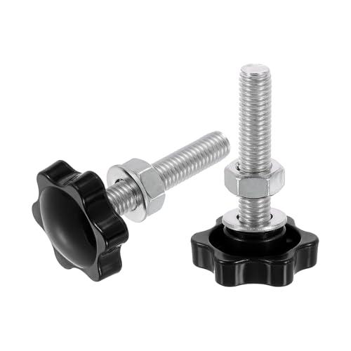 uxcell 8pcs Star Clamping Knobs with Nuts Washers, M8 x 40mm Metric 304 Stainless Steel Male Thread 32mm 6-Star Plastic Head, Threaded Stud Hand Knobs Handles Thumb Screws, Black - size: M8 x 40mm