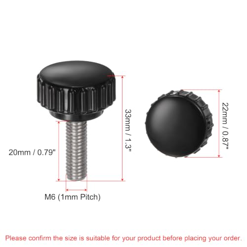 uxcell 6pcs Knurled Clamping Knobs M6 x 20mm Metric 304 Stainless Steel Male Thread Thumb Screw on Type 22mm Plastic Round Head Threaded Hand Bolt Stud Knobs Black - size: M6 x 20mm x 22mm
