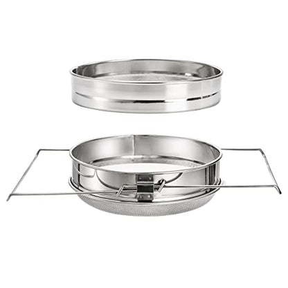 Fasmov Stainless Steel Honey Strainer, Double Sieve, Beekeeping Equipment Mesh Filter Screen, Honey Extractor Equipment, 9" Diameter x 4" Depth