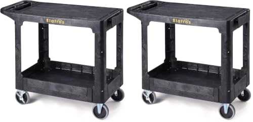 ELAFROS Heavy Duty Plastic Utility Cart, 37 x 18.8 in, Flat Top, Swivel Wheels, 550 lbs Capacity, Black (Pack of 2) - color: Black, size: 4 swivel casters (Pack of 2)