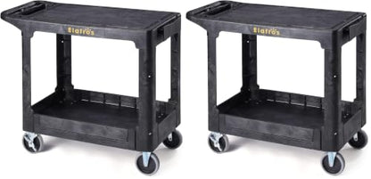 ELAFROS Heavy Duty Plastic Utility Cart, 37 x 18.8 in, Flat Top, Swivel Wheels, 550 lbs Capacity, Black (Pack of 2) - color: Black, size: 4 swivel casters (Pack of 2)
