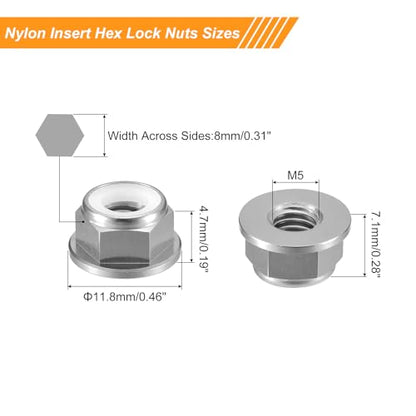 uxcell Nylon Insert Hex Lock Nuts, 10pcs - M5 x 0.8mm Aluminum Alloy Self-Locking Nut, Anodizing Flange Lock Nut for Fasteners(Titanium Gray) - size: M5 x 0.8mm