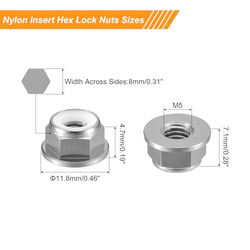 uxcell Nylon Insert Hex Lock Nuts, 10pcs - M5 x 0.8mm Aluminum Alloy Self-Locking Nut, Anodizing Flange Lock Nut for Fasteners(Titanium Gray) - size: M5 x 0.8mm
