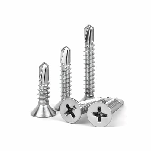 #10 x 2 (100 Pack) Flat Head Phillips Drive Sheet Metal Screws, Stainless Steel 410 Self Drilling Screws,Countersun Head Fast Self-Tapping Screws for Metal, Plastic, Wood