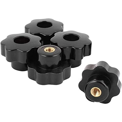 5pcs M6 X 32 mm Female Threaded 7 Lobes Through Hole Set-Up Knob Grip Black