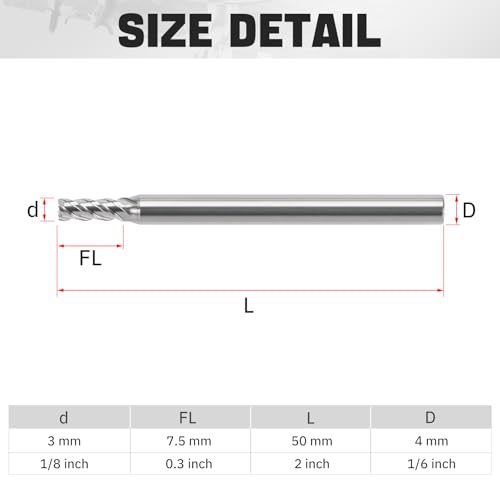 1/8" Ceramic Square End Mill 4 Flute Milling Bits Set for Steel 5pcs - size: 1/8 inch