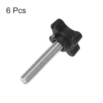 HARFINGTON 6pcs Star Clamping Knobs M8 x 45mm Metric Male Thread 32mm 4-Point Plastic Head Threaded Stud Knob Hand Tightening Thumb Screw Jig Handle, Black - size: M8 x 45mm x 32mm