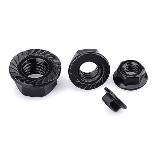 5/16"-18 Hex Head Serrated Flange Nuts, 304 Stainless Steel 18-8 Hexagon Head Flange Nuts for Home Automotive DIYer, Black Oxide Finish, Hex Drive, 50 PCS - size: 5/16"-18