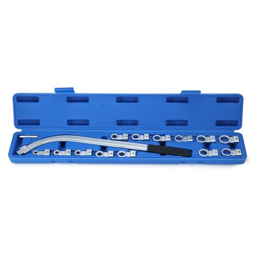 QWORK 15PCS Universal Auxiliary Belt Tensioner Pulley Removal Tool Kit, Engine Timing Belt Tension Wrench Set with Multi-Size Adapters & Carrying Case