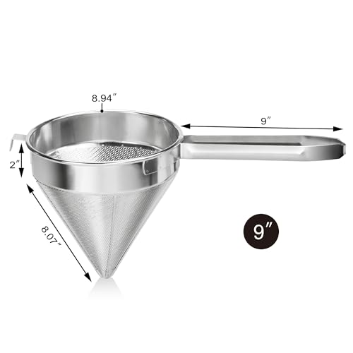 New Star Foodservice 34295 18/8 Stainless Steel China Cap Strainer, 9-Inch, Fine Mesh