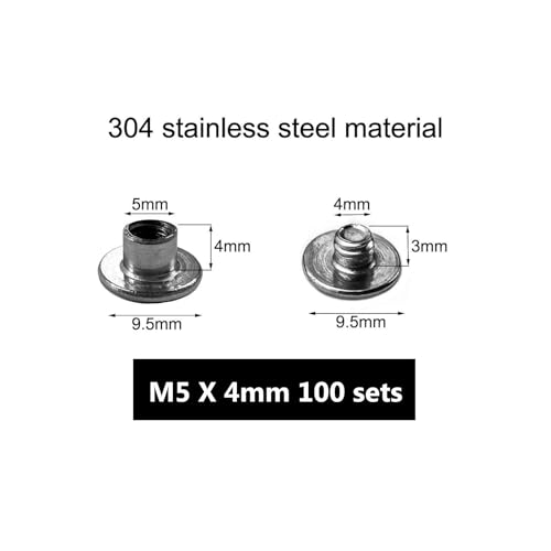 IDEALSV 304 Stainless Steel Chicago Screws 200 Pcs (100 Sets) Leather Rivets Screw Rivets Phillips Head Leather Bag, Book and Photo Album Binding Chicago Rivets Kits M5x4mm - size: M5*4mm