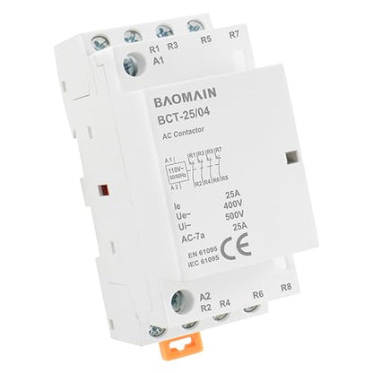 BAOMAIN 110V AC 4-Pole 25A Modular Contactor, 4NC, DIN Rail Mount