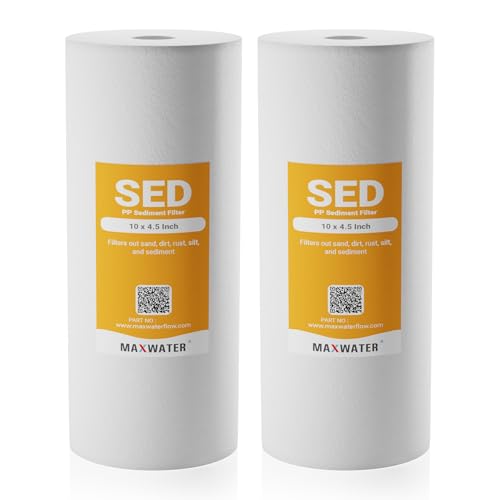Max Water 5 Micron 10 x 4.5 Whole House Sediment Water Filter Replacement Cartridge Compatible With DGD-5005, AP810, SDC-45-1001, HD-950A, WFHD13001B, 2-Pack - size: 2, style: 5 Micron