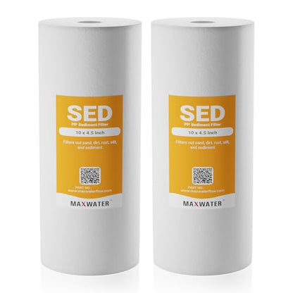 Max Water 5 Micron 10 x 4.5 Whole House Sediment Water Filter Replacement Cartridge Compatible With DGD-5005, AP810, SDC-45-1001, HD-950A, WFHD13001B, 2-Pack - size: 2, style: 5 Micron