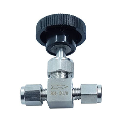 Stainless Steel 304 Instrument Gas Needle Valve 1/8 Tube OD Double Ferrule Compression Fitting 1000 Psi SS304 1/8inch OD - size: SS304 1/8" OD
