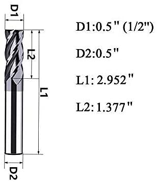 joleully 1/2" Carbide Square End Mill, HRC 45 Deg Single End 4 Flute AlTiN Coating Mill Bits - size: 1/2 in