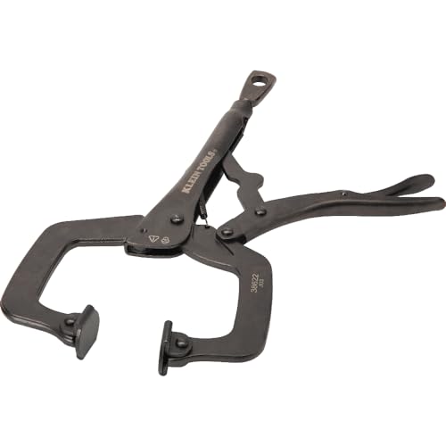 Klein Tools 38622 C-Clamp Locking Pliers with Swivel Pad Jaws, Intuitive Thumb Knob, Adjustable Clamp for Home, Shop, Woodworking, 11-Inch - style: 11-In Swivel Jaw