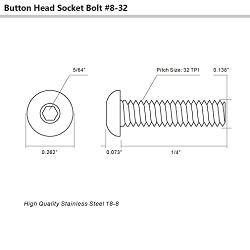 #6-32 x 1/4" Button Head Socket Cap Bolts Screws, Stainless Steel 18-8 (304), Bright Finish, Allen Hex Drive, 100 PCS - size: 6-32 x 1/4"