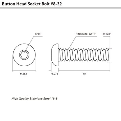 #6-32 x 1/4" Button Head Socket Cap Bolts Screws, Stainless Steel 18-8 (304), Bright Finish, Allen Hex Drive, 100 PCS - size: 6-32 x 1/4"