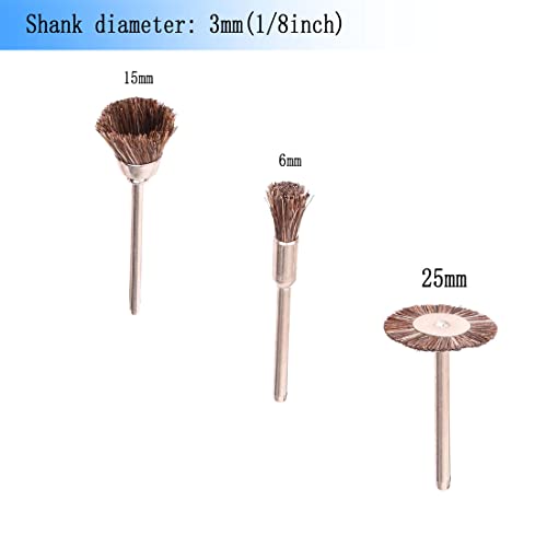 15 Pcs 1/8 Inch Shank Assorted Shape Horse Hair Wheel Brushes - style: 15 Pcs Brown