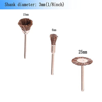 15 Pcs 1/8 Inch Shank Assorted Shape Horse Hair Wheel Brushes - style: 15 Pcs Brown