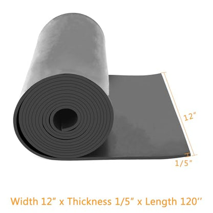 HooTown Solid Rubber Sheets Strips, No Adhesive Neoprene Rubber Rolls Seal - size: 12” Wide x 120” Long, style: 1/5" Thick