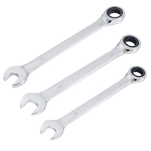 SaferCCTV Wrench Metric 21mm 22mm 24mm Ratcheting Wrench Set,Reversible Ratcheting Combination Wrench,Open Ended Ratchet - size: 21mm 22mm 24mm