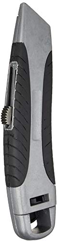 Amazon Basics Soft Grip Retractable Utility Knife with 3 Carbon Steel Blades, Quick Change Blade System, Black/Silver