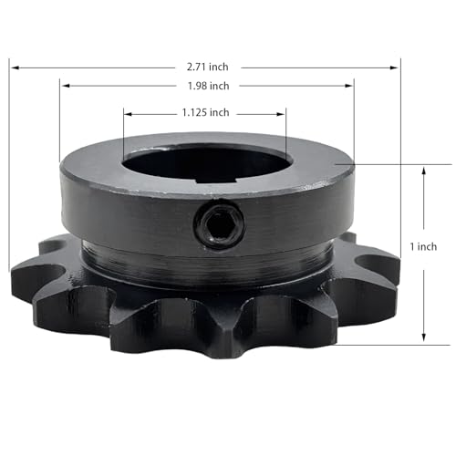 #50 Roller Chain Sprocket Type B 1 1/8 inch Bore 12 Tooth, Hardened Antirust 1045 Steel Drive Sprockets 50B12-1 1/8
