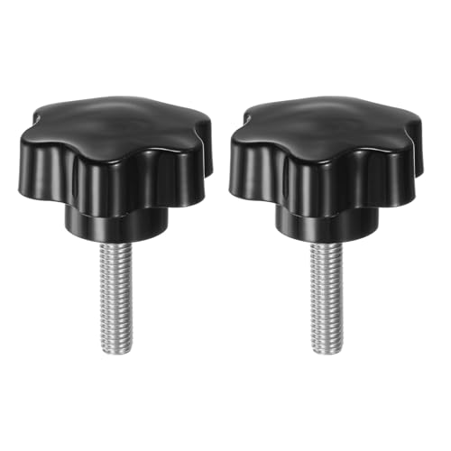HARFINGTON 2pcs Star Knobs M8 x 32mm 304 Stainless Steel Threaded Stud 46mm Plastic 6-Star Head Hand Tightening Thumb Screw Clamping Jig Knob Handle, Black - size: M8 x 32mm x 46mm