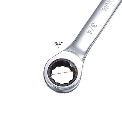 uxcell 3/4 Inch Ratcheting Combination Wrench SAE 72 Teeth 12 Point Ratchet Box Ended Spanner Tools, Cr-V - size: 3/4"