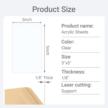 1/8" Thick (3mm) Clear Acrylic Sheet 3" x 5" - 6 Pieces | Cast Plexiglass for DIY Crafts, Sign, Photo Frame, Display Projects - size: 3 x 5"