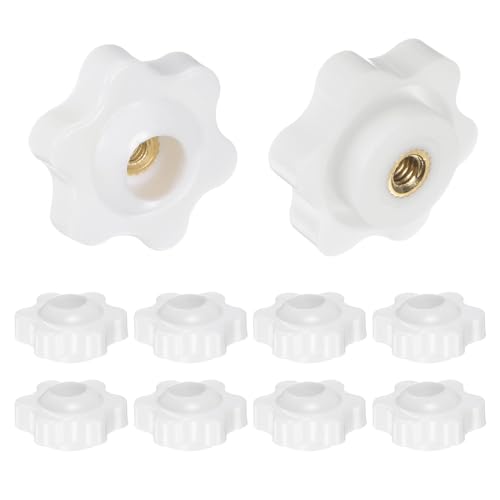 HARFINGTON 10pcs Star Knobs M4 Female Thread 25mm Head Plastic Through Hole Brass Screw-in Clamping Handles Threaded Hand Knobs, White - color: White, size: M4 x 25mm