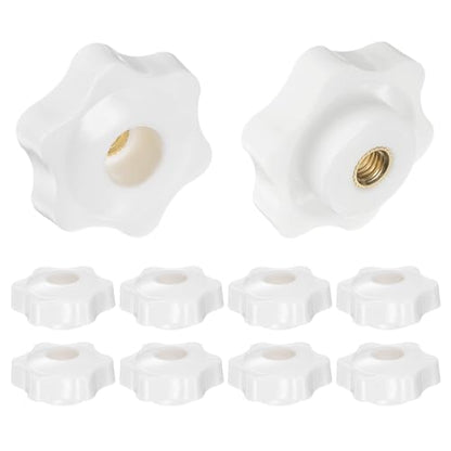 HARFINGTON 10pcs Star Knobs M6 Female Thread 38mm Head Plastic Through Hole Brass Screw-in Clamping Handles Threaded Hand Knobs, White - color: White, size: M6 x 38mm