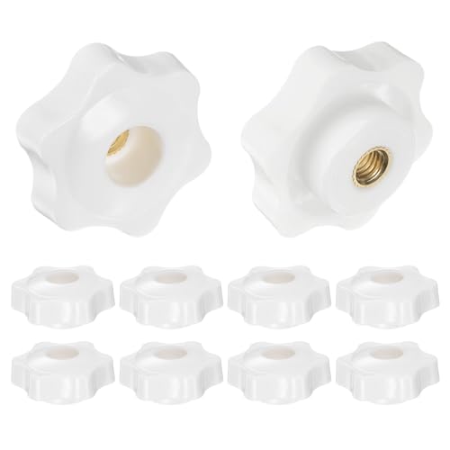 HARFINGTON 10pcs Star Knobs M6 Female Thread 38mm Head Plastic Through Hole Brass Screw-in Clamping Handles Threaded Hand Knobs, White - color: White, size: M6 x 38mm