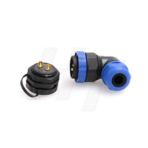 HangTon HE29 2 Pin Plastic Waterproof Connector Threaded Outdoor Industrial Electrical Power Circular Male Female Angled Wire Cable Plug + Panel Socket (2 pin) - size: 2 pin