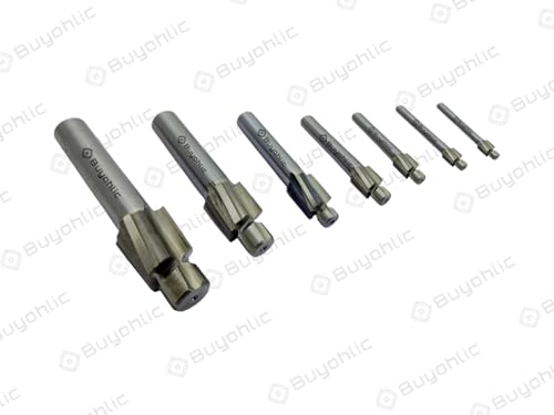 Buyohlic Countersink Drill Bit Set of 7 Pcs – M3-M12 Slotting Counterbore End Mill Cutter, Solid Slot, 4 Flutes