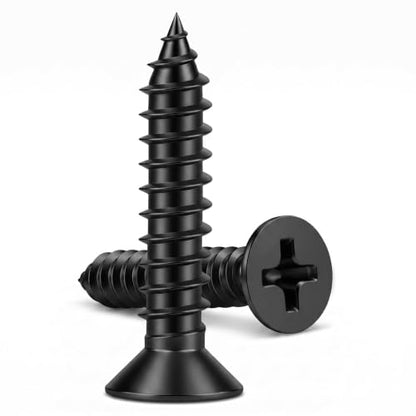 #8 x 1 Flat Head Wood Screw, Sheet Metal Screws, Stainless Steel 18-8 (304), Black Finish, 100 PCS - color: Black, size: #8 x 1"