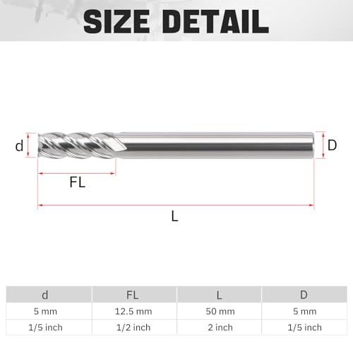 1/5" Ceramic Square End Mill 4 Flute Milling Bits Set for Steel 5pcs - size: 1/5 inch