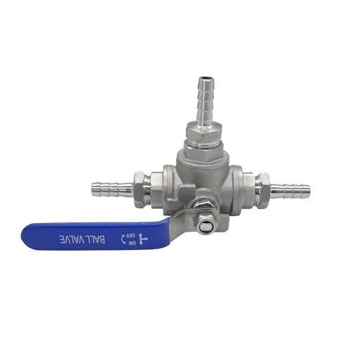 Beduan 3 Way Shut Off Ball Valve with 3/4 Hose Barb 304 SS T Type Three Way - size: 3/4 Barb