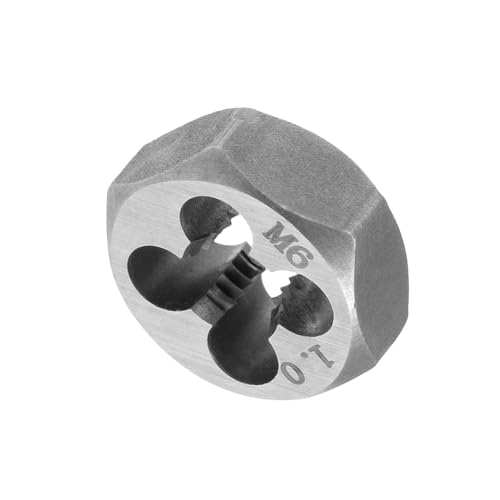 Hex Rethreading Die, M6 x 1 Pitch, Carbon Steel Cylindrical Pipe Threading Tool with 4 Chip Holes - (Applications: for Threading Repairing) - size: M6x1