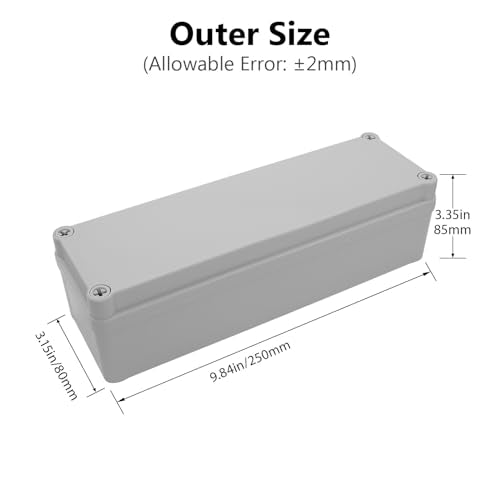 LeMotech IP67 Waterproof Junction Box ABS Plastic Project Box Dustproof Electrical Box Outdoor Enclosure for Electronics DIY Case Gray 9.8X 3.1x 3.3 inch (250x 80x 85 mm) - size: 9.8" x 3.1" x 3.3" (1pc)