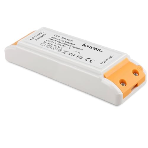 LED Driver 12V 60 Watts Power Supply Adapter, 110V AC to DC12V 5A Low Voltage Transformer for LED Strip Light, Computer Project, Outdoor Light and Other 12Volt DC led Lights - size: 12V5A